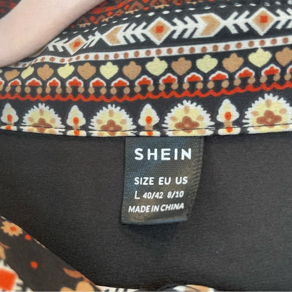 Shein Boho Peasant Dress Collared Long Sleeve Button Front Women's Large - Picture 3 of 12
